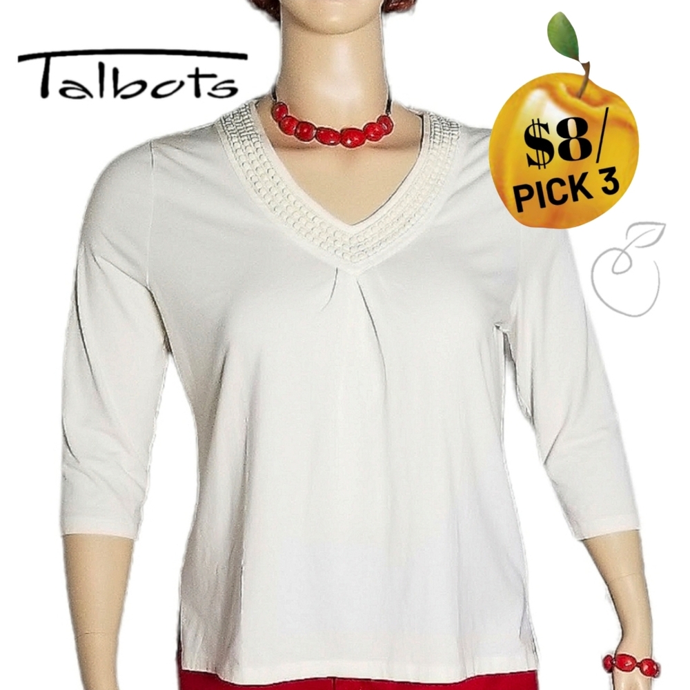 TALBOTS BEADED KNIT TUNIC CREAM SZ 2X